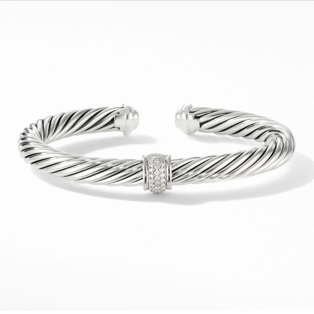 Cable Classics Bracelet in Sterling Silver with Pavé Diamond Station